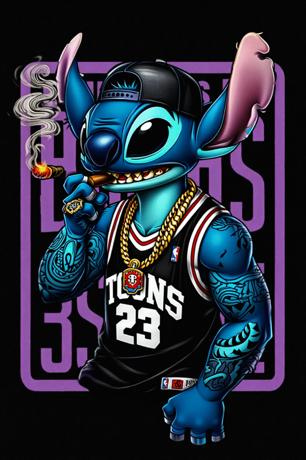 Camiseta personalizada Stitch Gangsta de Diseños IA